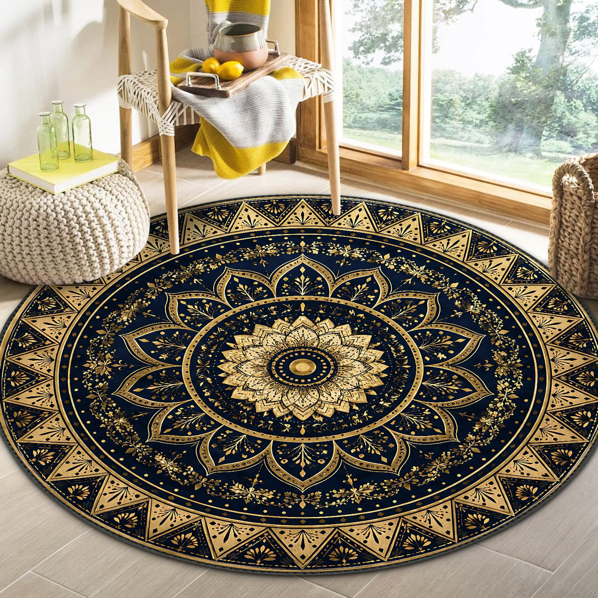6ft Round Area Rug (Royal Mandala / 6' (Round))