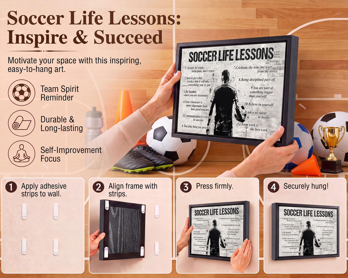 Black Framed manSoccer Life Lessons Canvas Wall Art 16x24in (Soccer / 24"L x 16"W)