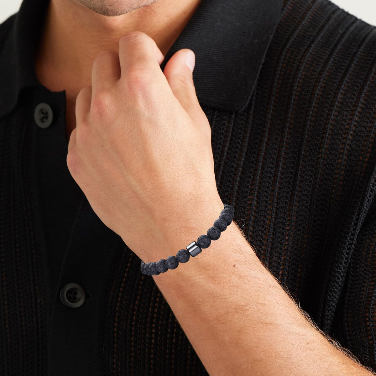 Mens Bracelets 8MM Natural Stone Beads Bracelet Set Stretch Adjustable Beaded Bracelets for Men (2,gray,lava rock bracelet)