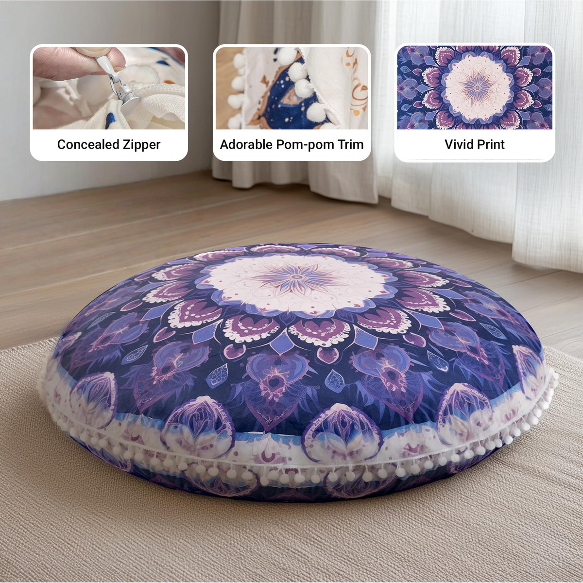 Meditation Cushion 32 Inch Round (Purple / X-Large)