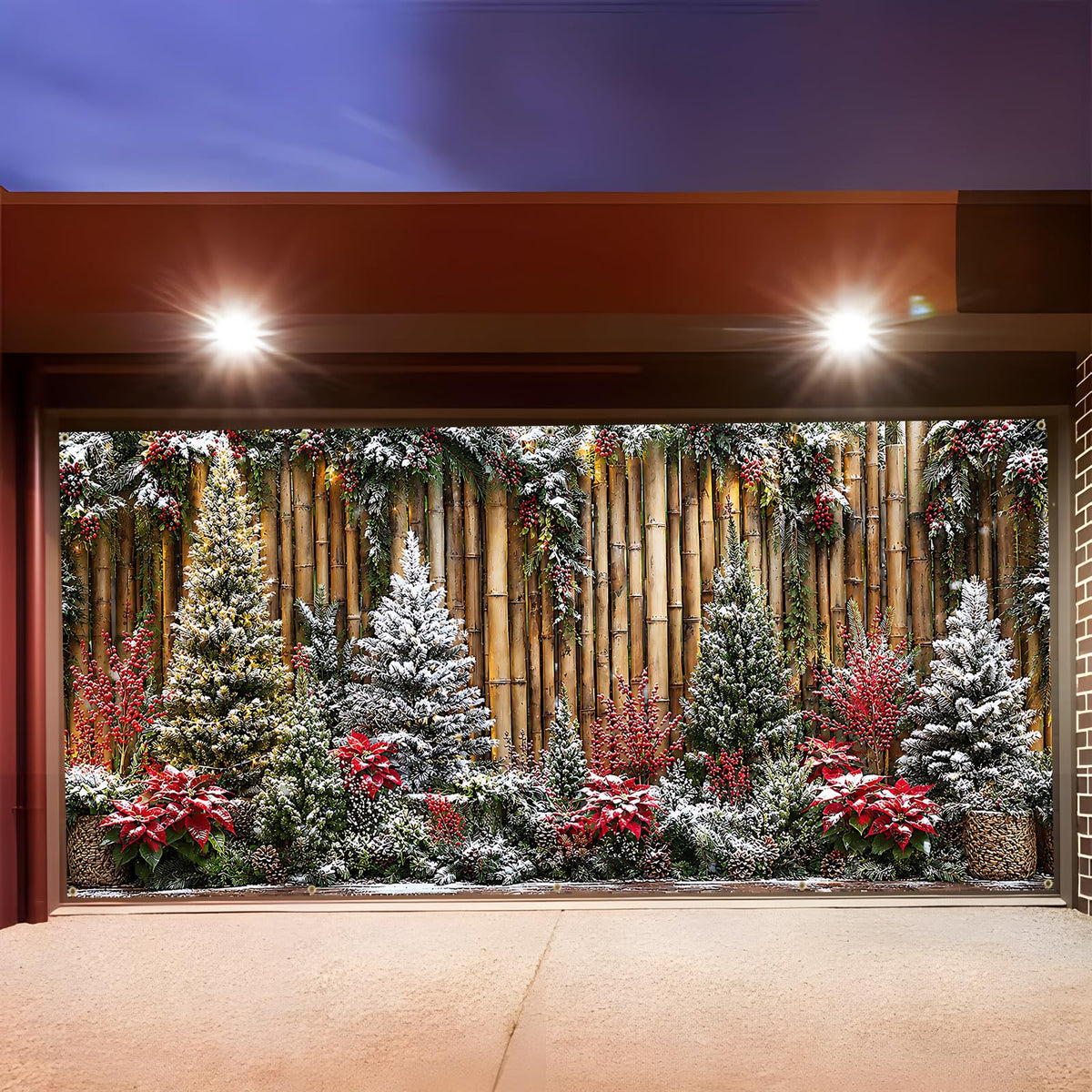 Garage Door Banner Cover 6x13ft Bamboo Fence Winter Scene Backdrop (Cedar-1)