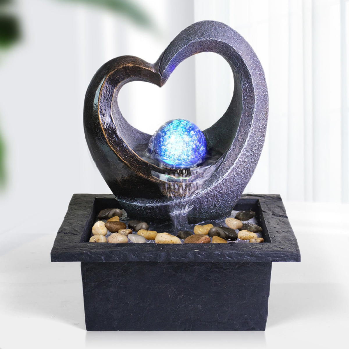 Tabletop LED Light Meditation Indoor Waterfall Fountain (Black)
