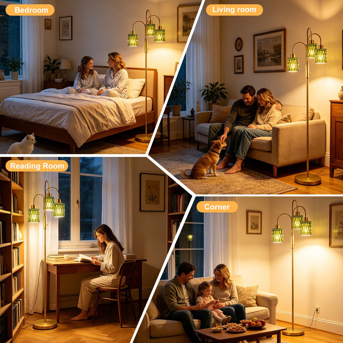 Green Glass Floor Lamp 3 (Green Cylinder-Gold)