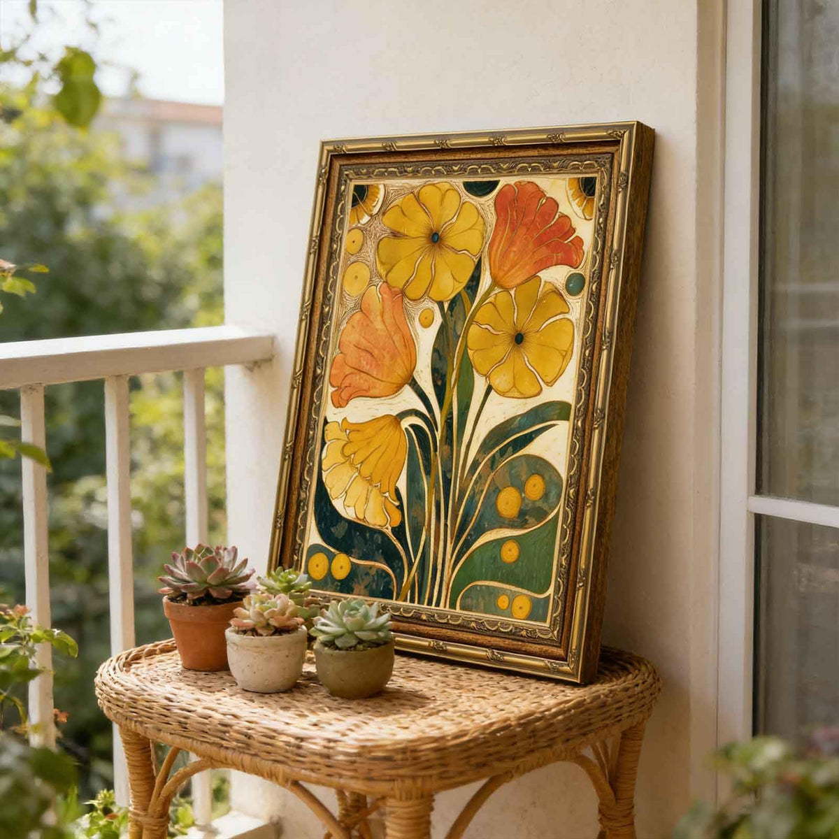 Large Abstract floral Canvas Wall Art Framed Boho Orange Flower Decor Picture Vintage Medieval Mustard Yellow Plant Bedroom Living Poster Prints for Dining Study Office Corridor Room Home Decoration (flower / 36"L x 24"W)