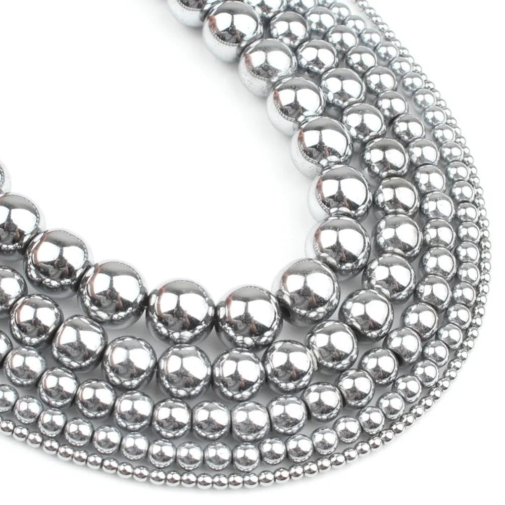 108Pcs Silver Hematite Spacer Loose Beads Bulk with Holes Handcrafted for DIY Bracelets Jewelry Making Crafts Supplies (Silver Hematite / 8MM, 108pcs)