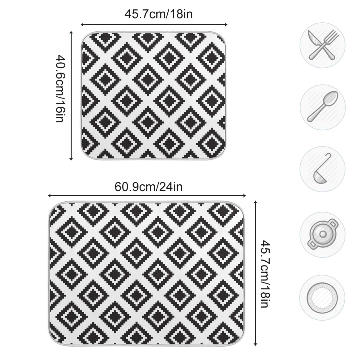 Super Absorbent Dish Drying Mat (Grey Moroccan Rhombus Plaid / 16" x 18")