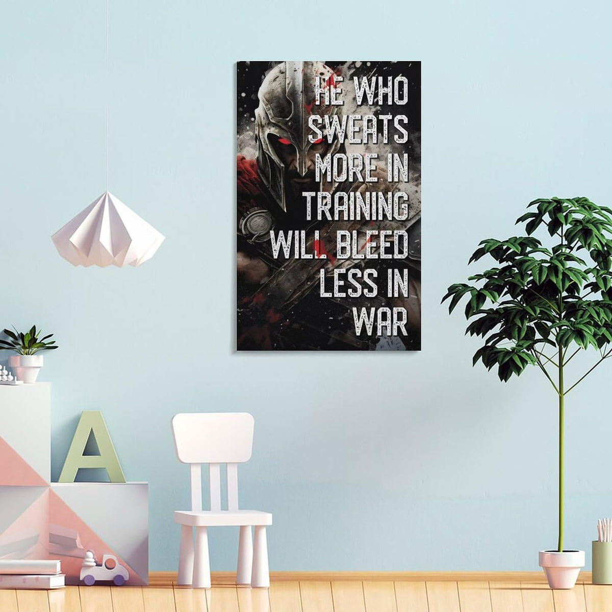 He Who Sweats More In Training Spartan Warrior Canvas Printing Wall Art Prints Wall Decor Posters Gym Motivation Banner Fitness Quote Dark Industrial Office Bedroom Decor 24x36inch (style-38 / 24x36inch(60x90cm) Frame)