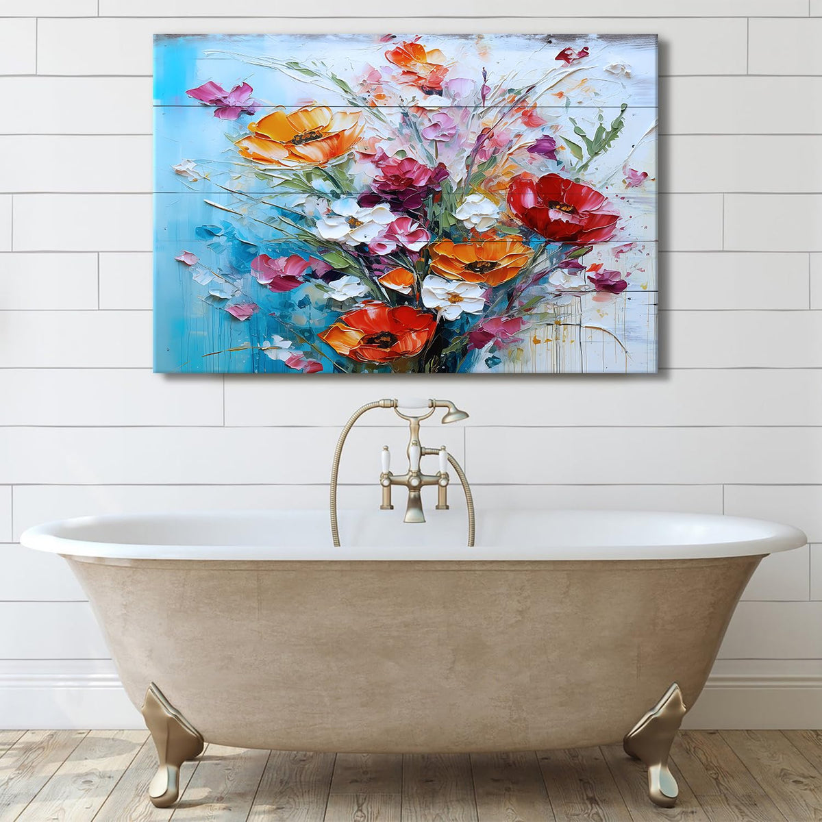Extra Large Floral Canvas Wall Art for Living Room Poppy Flowers Painting Rustic Colorful Wildflowers Wall Decor Farmhouse Prints Vintage Nature Artwork Framed Kitchen Bedroom Home Decoration 32x48" (48"L x 32"W / Colorful Floral)