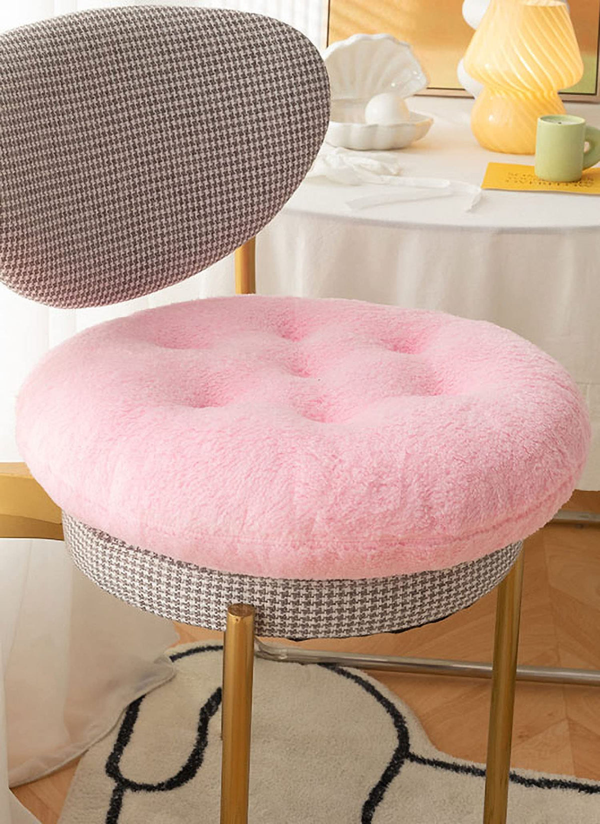 Comfortable Square and Round Artificial Lambswool Chair Pads (17 inch(45cm) / Round-pink)