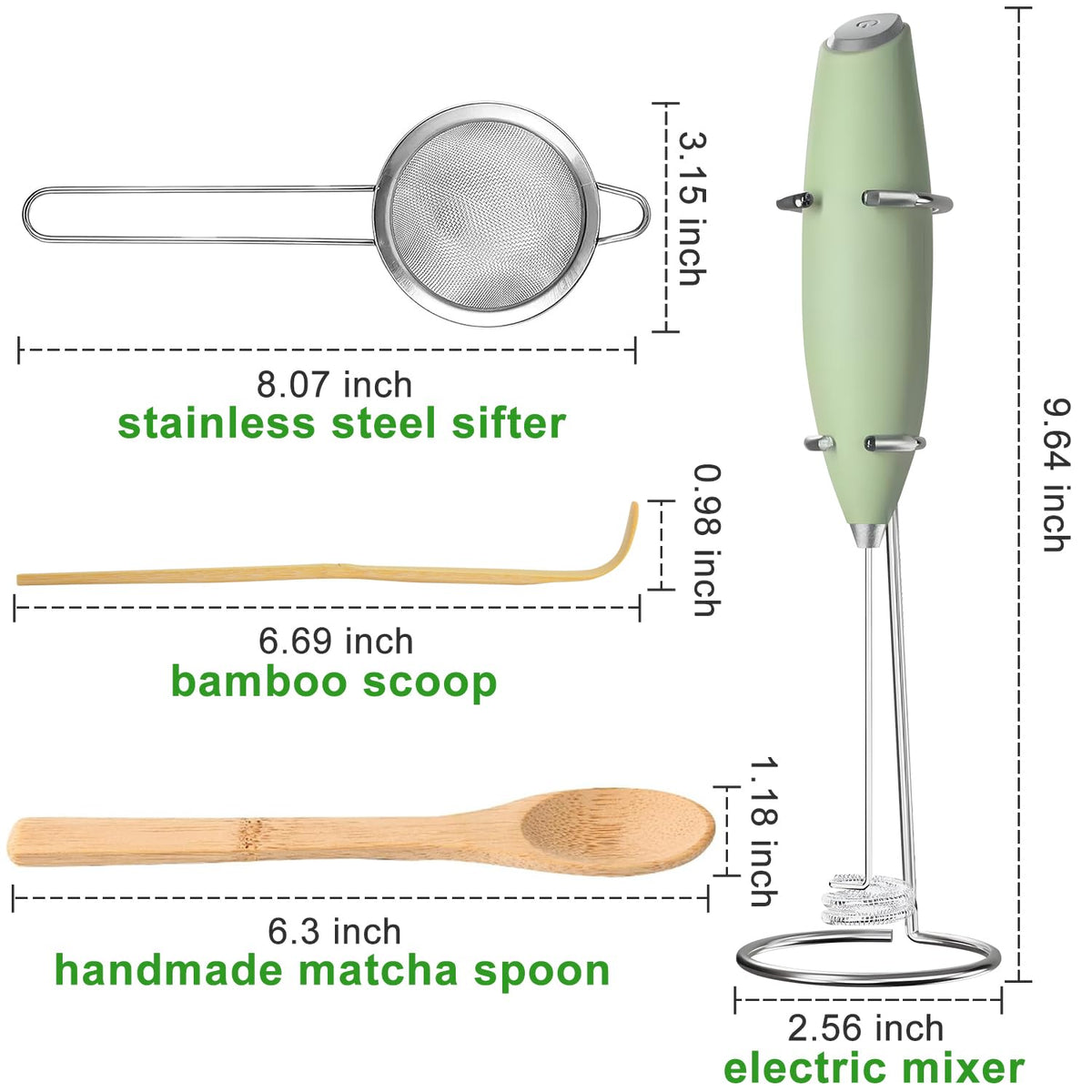 Electric Matcha Whisk Set 4 PCS Matcha Making Kit Powder Mixer Electric Milk Frother Traditional Tea Scoop Chashaku (Electric Matcha Whisk)