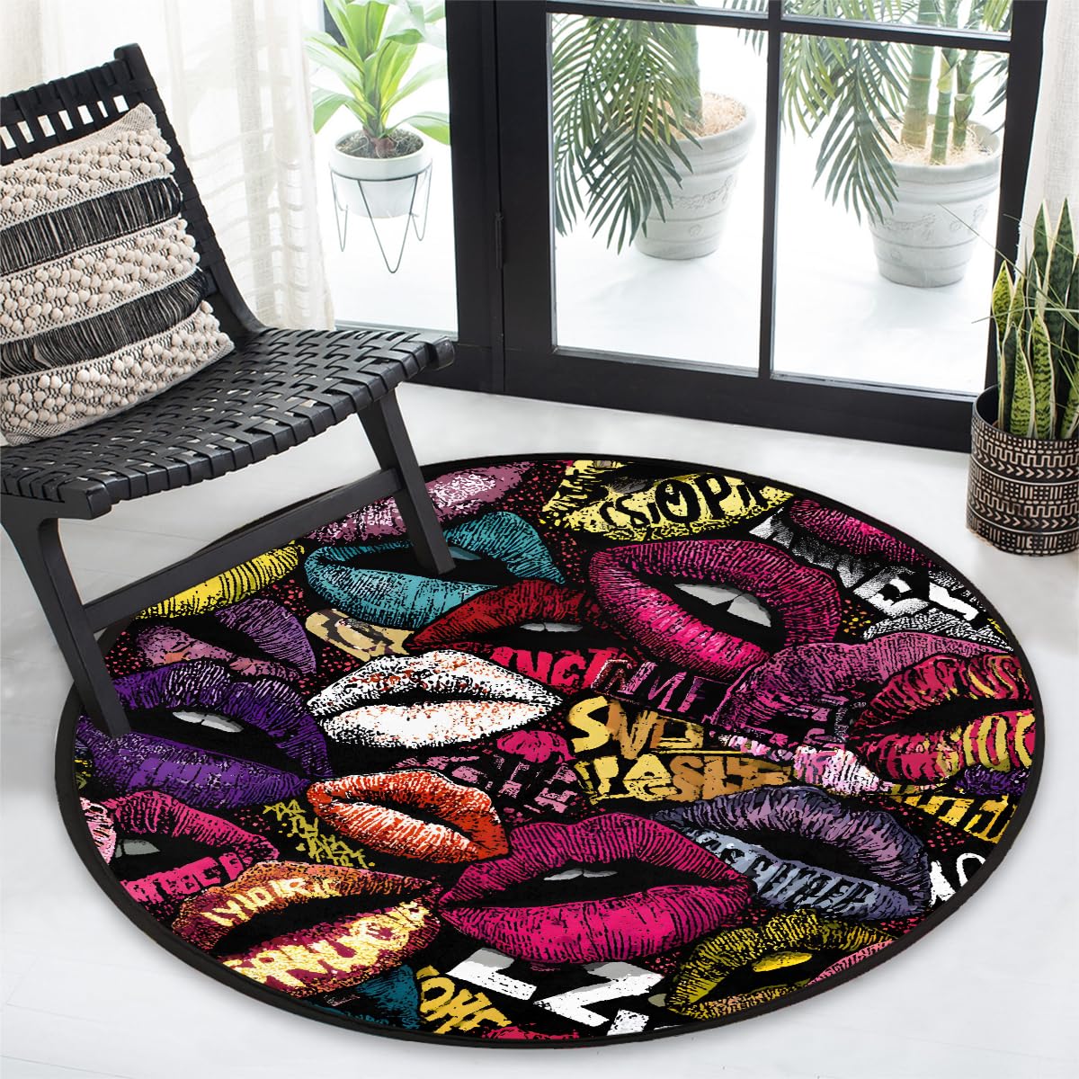 3 Ft Colorful Lips Round Rug Circle Area Rugs Circular Door Mat for Indoor (Color31 / 3'3" (Round))