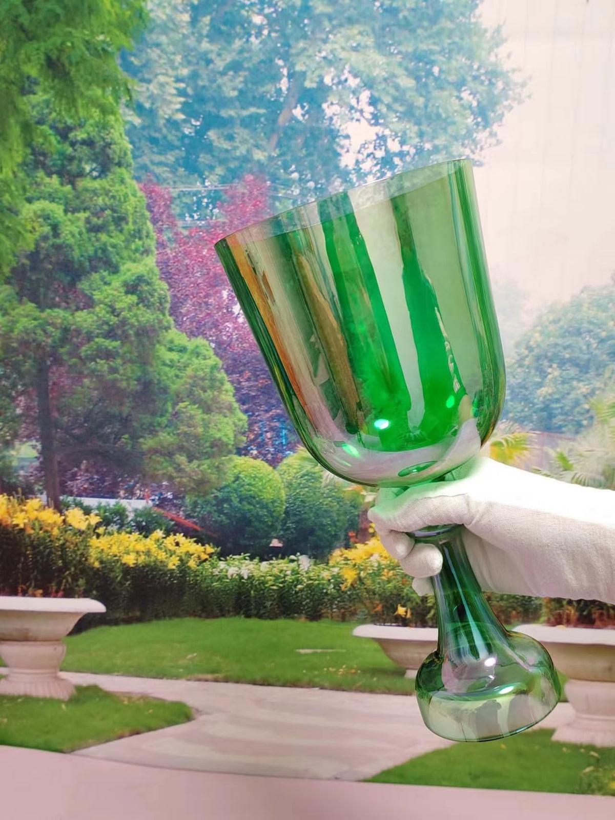 Green Cosmic Chalice Clear F Heart Chakra Quartz Crystal Singing Bowl 6" (6 inch / F note Green Chalice Grail with bag)