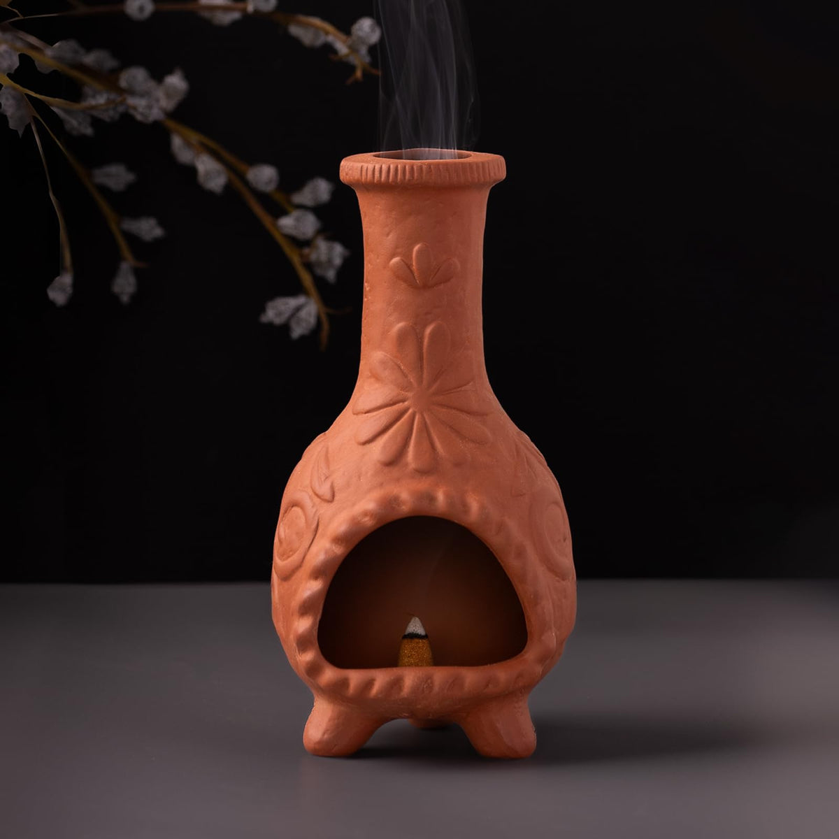 Handmade Palo Santo & Sage Burning Dish (Terracotta -Flower Palo Santo Holder)