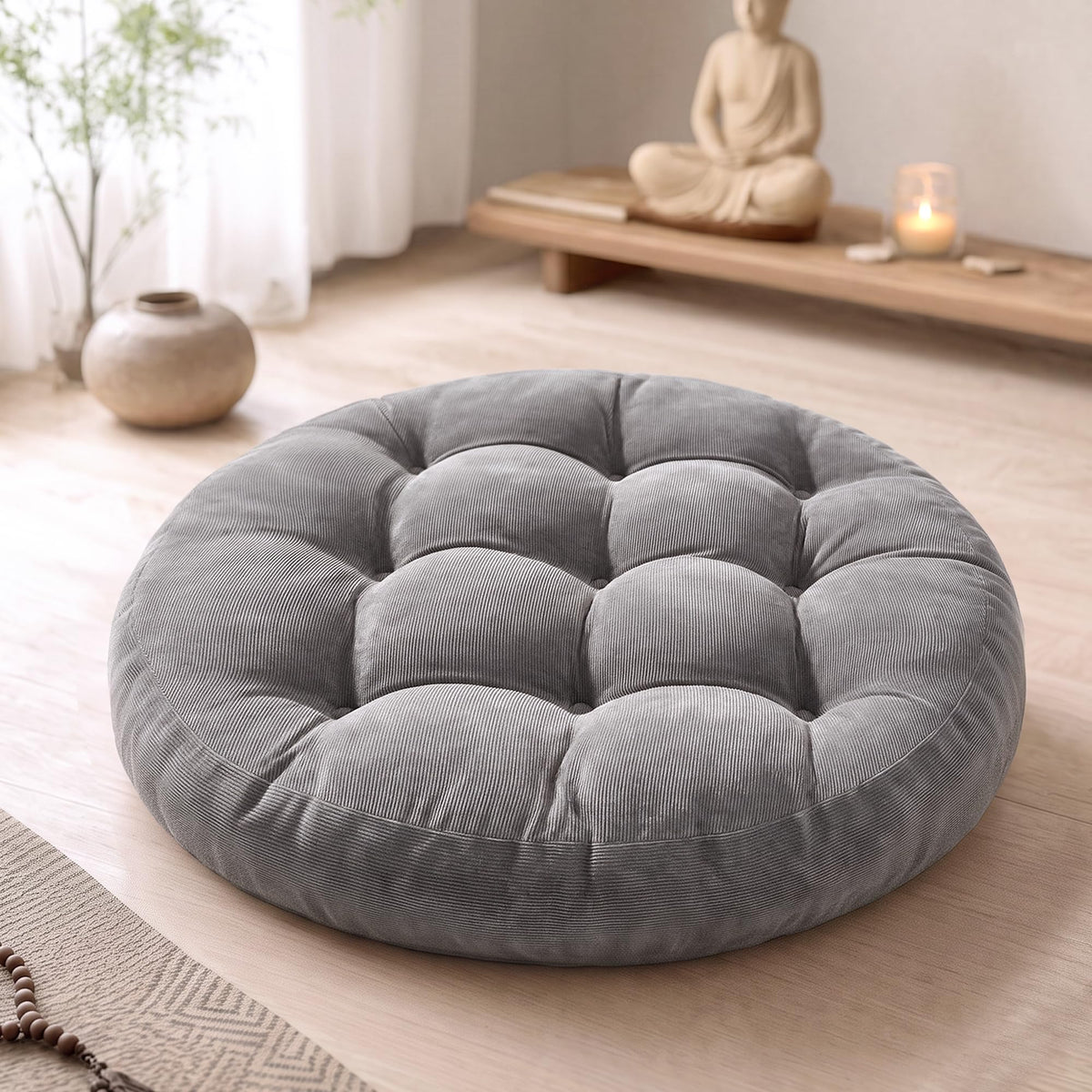 Round Meditation Cushion (1 Pack / Round | Grey | 1 Pack)