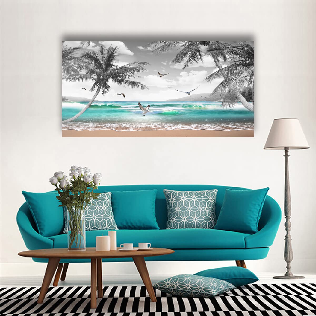 Beach Palm Pictures Canvas Wall Art For Living Room Bedroom Wall Decor (40"L x 20"W / Beach Palm Pictures Canvas Wall Art)
