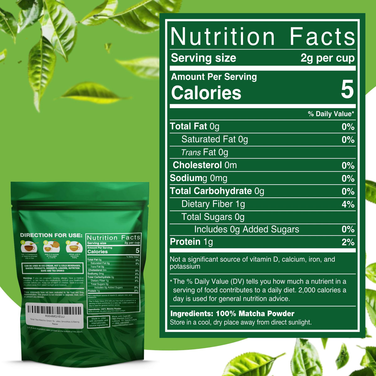 USDA Organic Matcha Green Tea Powder 1 Pound Latte Smoothies
