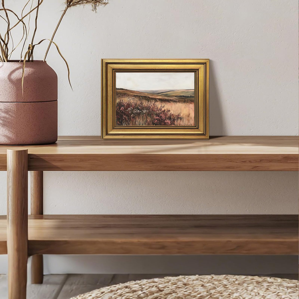 Gold Framed Canvas Wall Art (Maroon Wildflowers / 12"L x 16"W)