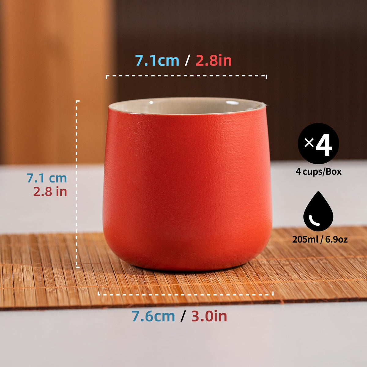 Japanese Tea Cup (Red / 7.2 fl oz (4-Count))