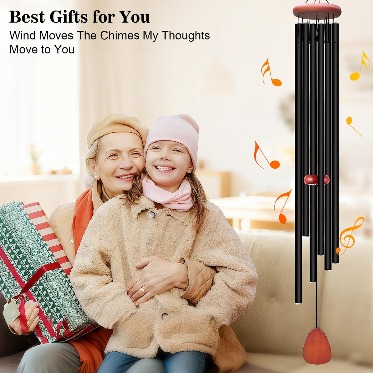 Aluminium Wind Chimes Outside (Black wind chime -56“)