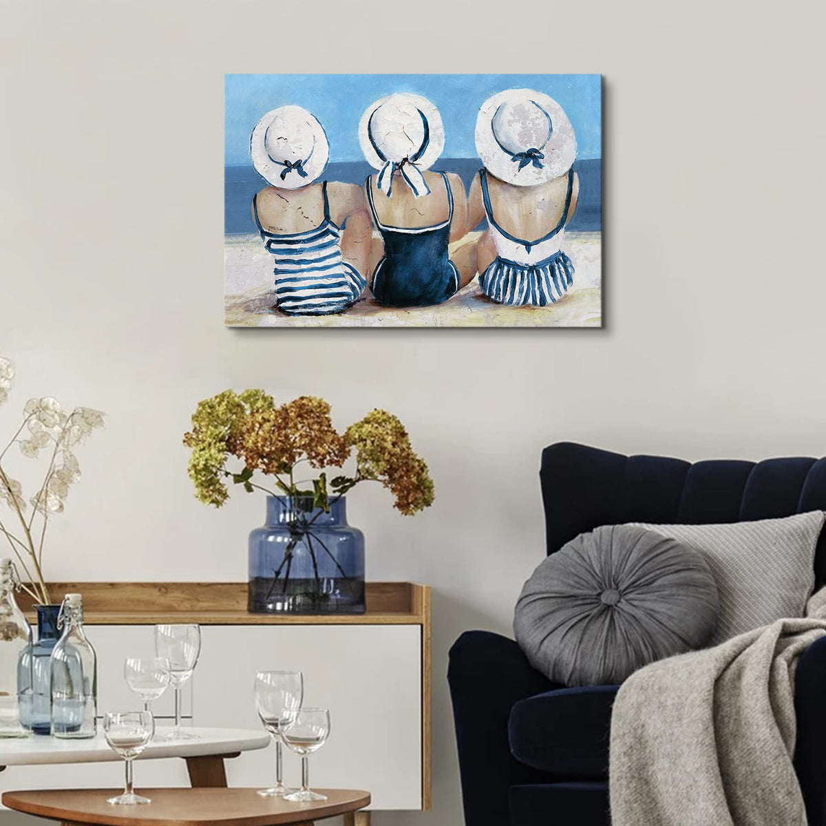 Beach Girls Wall Art Coastal Room Wall Decor Vintage Ocean Landscape Picture Nautical Bathroom Canvas Prints 16x24” (24"L x 16"W / Beach Girls)