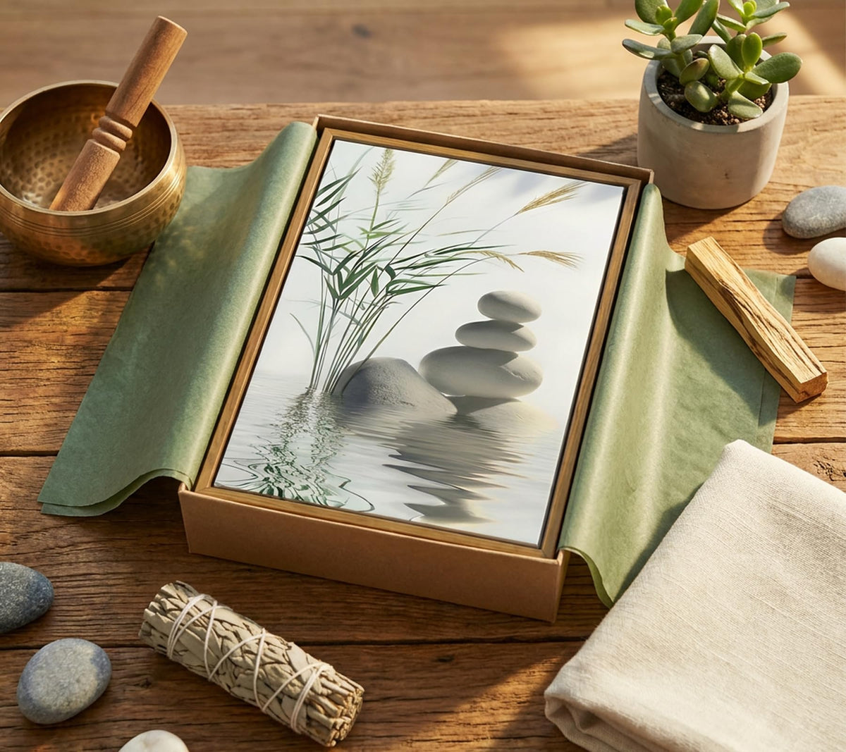 Floating Framed Zen Stone Canvas Wall Art (Stone Reflection / 10L"x8W")