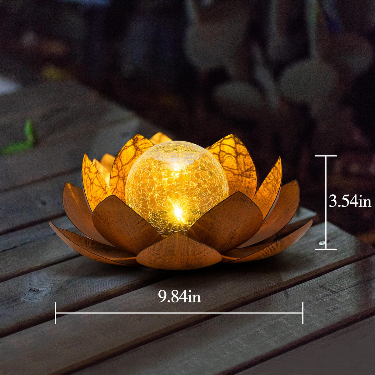 Solar Lights Outdoor Decor Metal Lotus Flower LED Waterproof Glass Decorative Gifts for Garden Lover Women Mom Table Pathway Lawn Patio Yard Ground (Imitation rust)