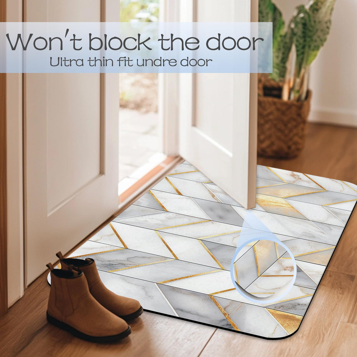 Bathroom Rug Gold Geometric Lines Bath Mat with Non (Gold Geometric Lines)