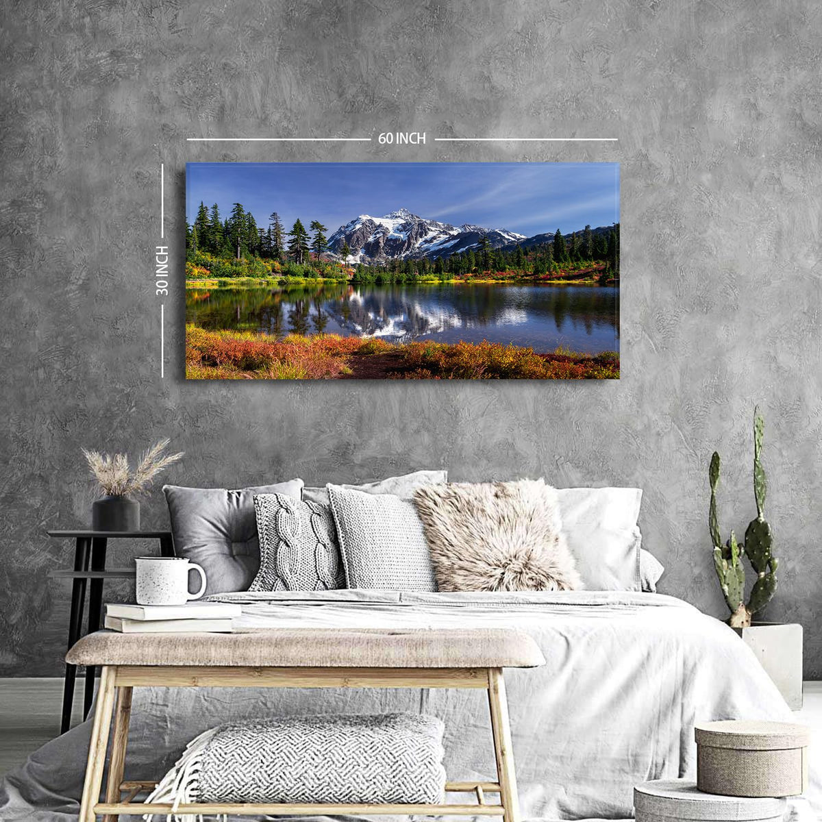 Mountain Forest Canvas Wall Art for Living Room Grand Teton Landscape Wall Decor Bedroom Natural Picture National Park Lake Trees Reflection Canvas Prints Artwork Kitchen Office Home Decoration 30x60" (57.8"L x 30"W / Grand Teton)