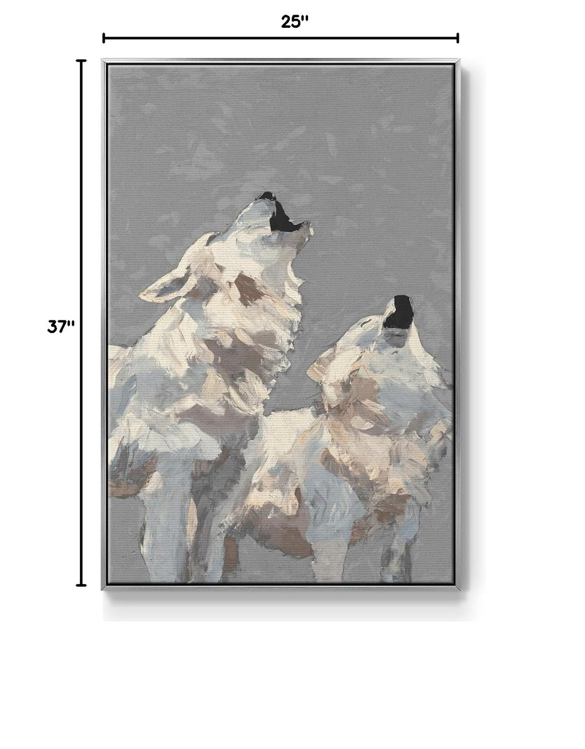 Animals Wall Art Prints for Living Room White Midnight Wolves Howling Abstract Silver Floater Frame Paintings for Kitchen Office Home (37"L x 25"W / Midnight Wolves II)