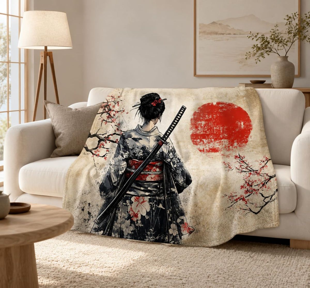 Japanese Geisha Throw Blanket (40"x50" / Japanese Samurai)