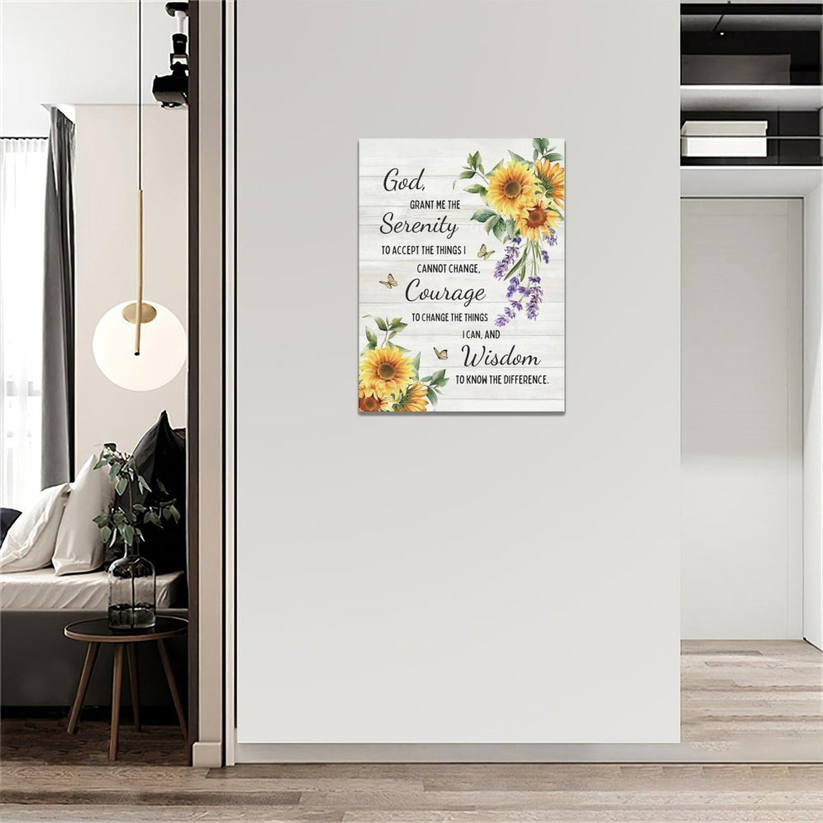 Serenity Prayer Wall Decor Christian Religious Sunflower Pictures Inspirational Bible Verses Scripture Canvas Wall Art God Painting Home Modern Artwork Framed for Living Room Bedroom Office 12x16inch (16"L x 12"W / Serenity Prayer)
