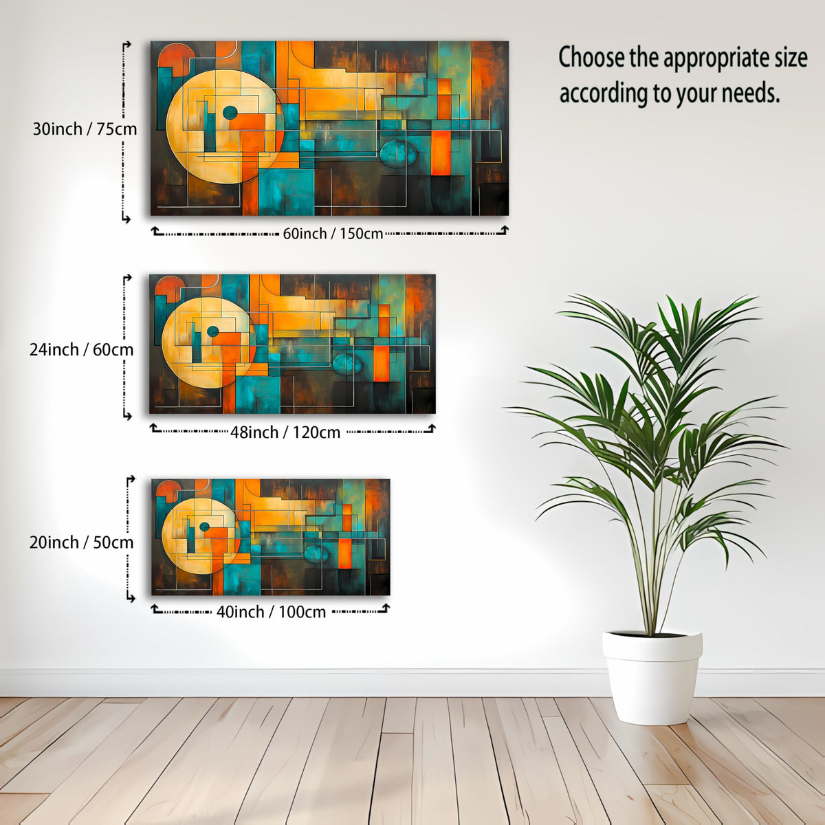 Geometric Abstract Wall Art Abstract Oil Painting Wall Art Bedroom Living Room Exquisite Office Wall Decor Hanging Racks Modern Art Works Photo Frames 20 x 40 Inches (40"L x 20"W / Green and blue geometric shapes)