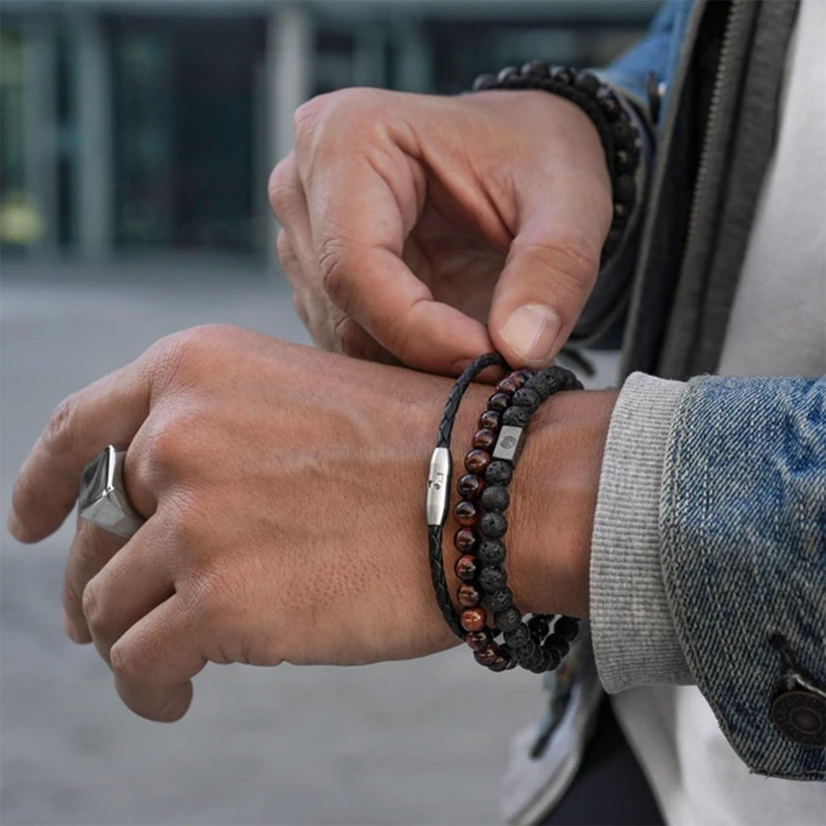 Mens Bracelets 8MM Natural Stone Beads Bracelet Set Stretch Adjustable Beaded Bracelets for Men (2,tiger eye)