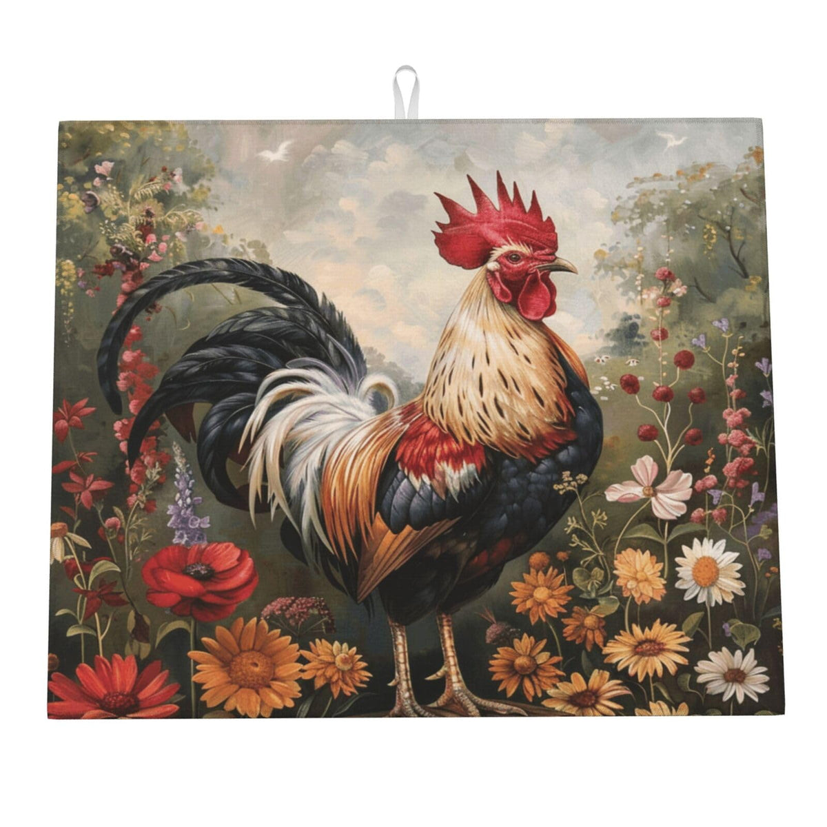 Oil Painting Rooster Flowers Dish Drying Mat For Kitchen Counter Dry Mats Microfiber Dish Drainer Mat Protector Pad Absorbent Fast Drying Kitchen Must (Oil Painting Rooster Flowers / 18" x 16")