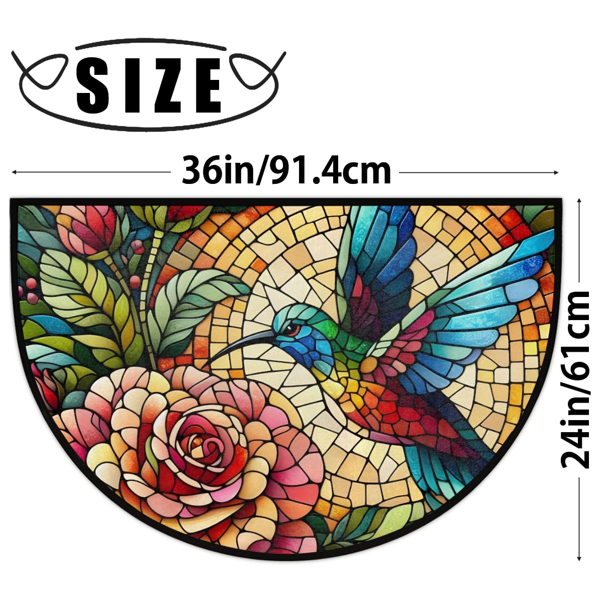 Hummingbird Half Round Doormat Non Slip Semi Circle Rug Outdoor Mat (B 018)