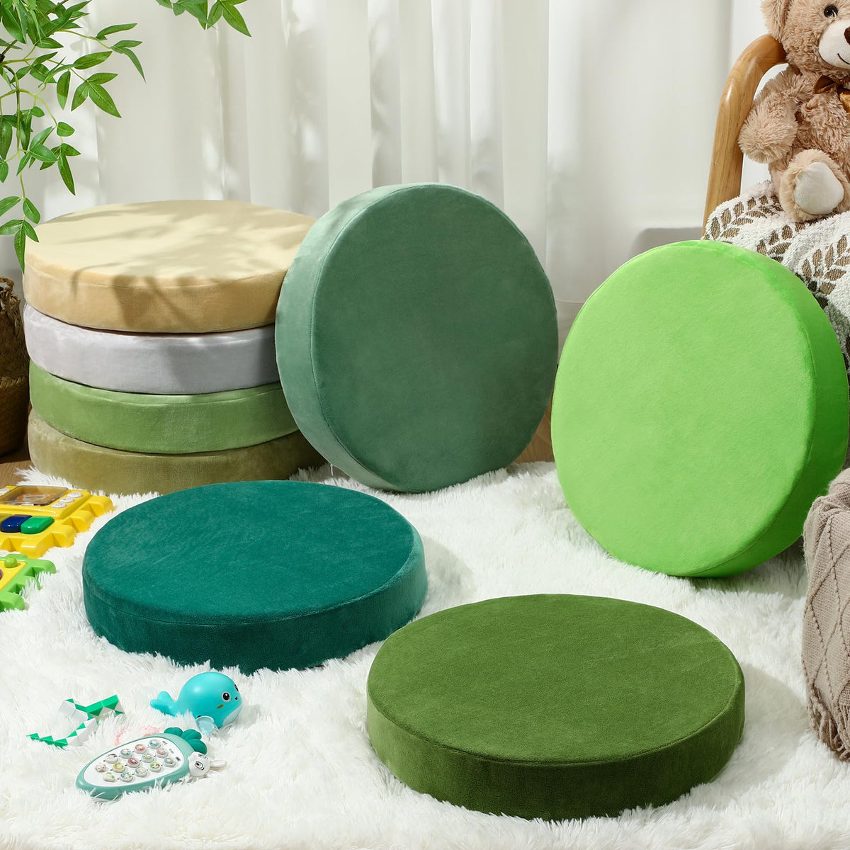 8 Pcs Round Floor Pillow Cushions for Kids Classroom 15'' Soft Flexible Seating Classroom Elementary Extra Thick Floor Cushions for Daycare Kindergarten Reading Corner Library (Forest Green)