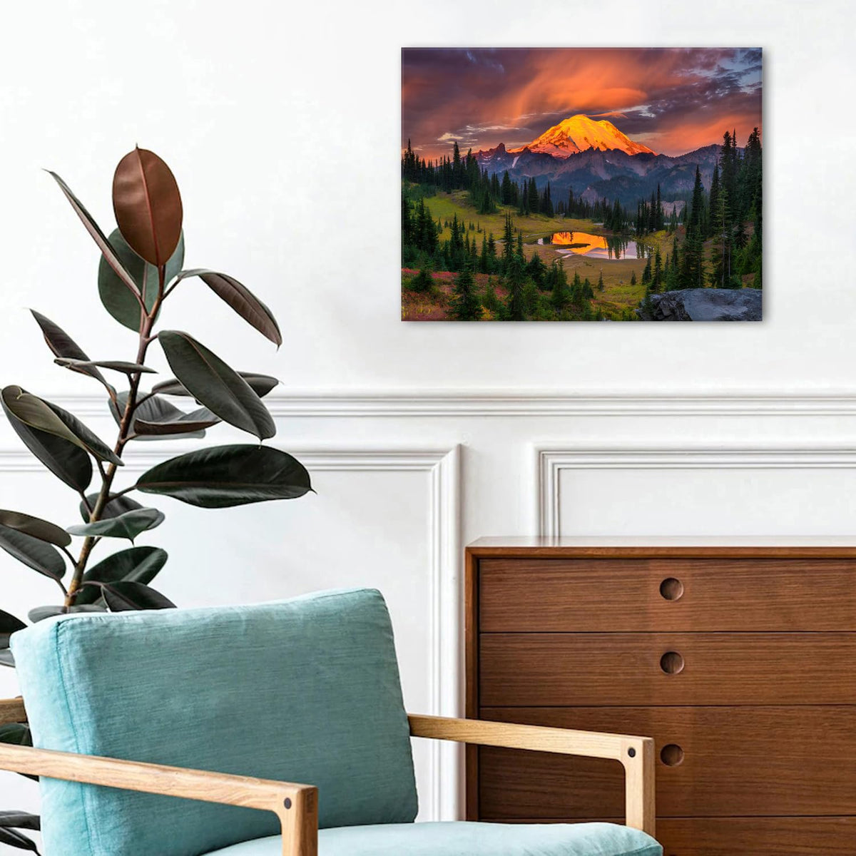 Mount Rainier Wall Art National Park Landscape Canvas Prints Sunset Mountain Forest Lake Nature Photography (16"L x 12"W / Mount Rainier)