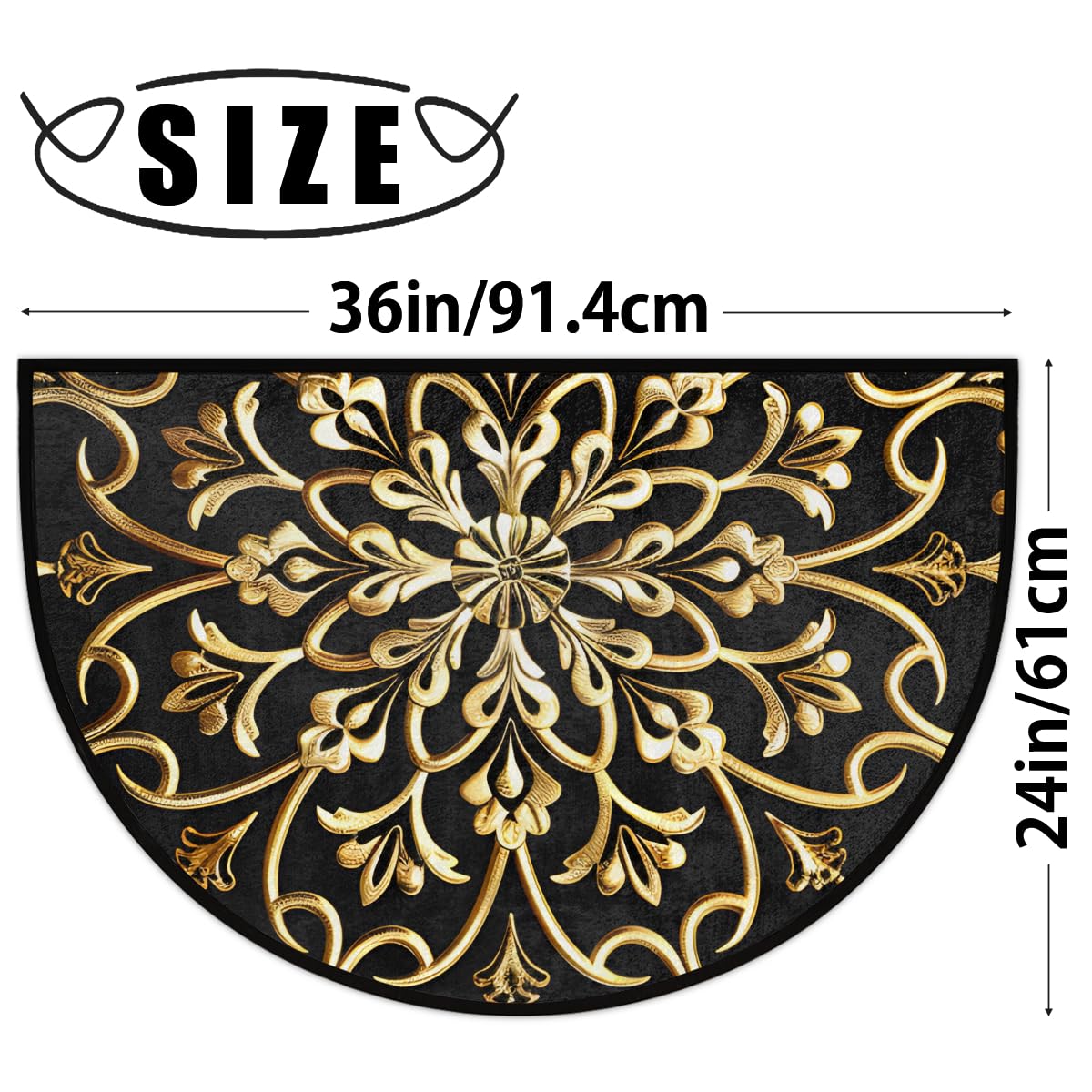 Golden Mandala Half Round Door Mat Semi Moon Rug Fireplace Carpet Area Rugs (A:a-1)