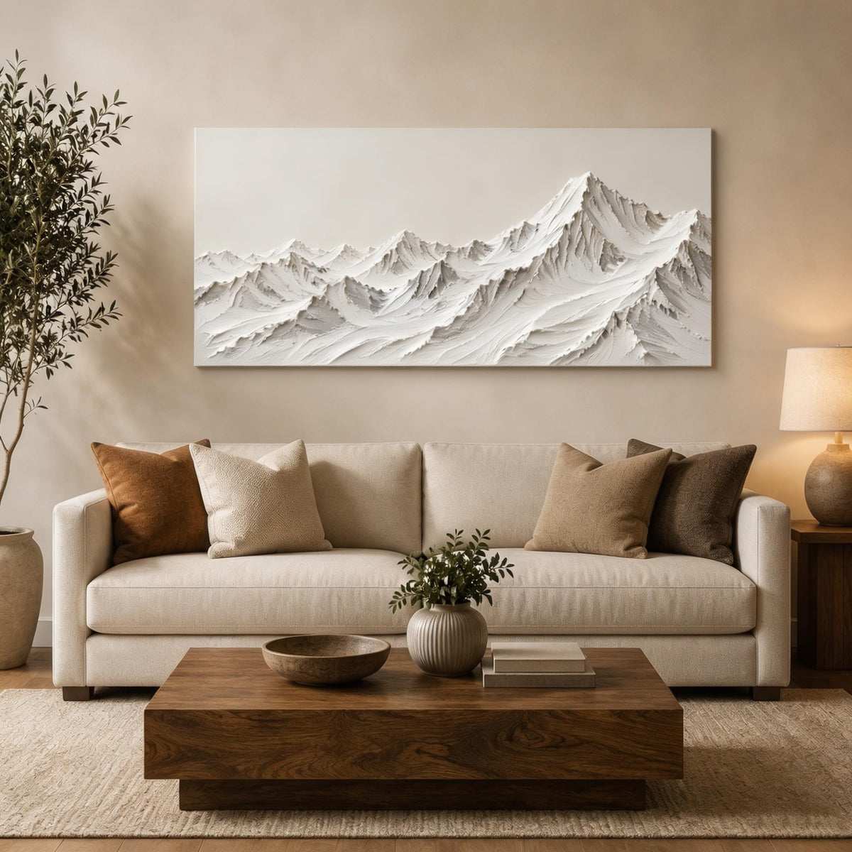 Abstract Minimalist Mountain Wall Art Nature Wall Decor Textured Canvas Prints Picture for Bedroom Above Bed (48"L x 24"W / Minimal Mountain)