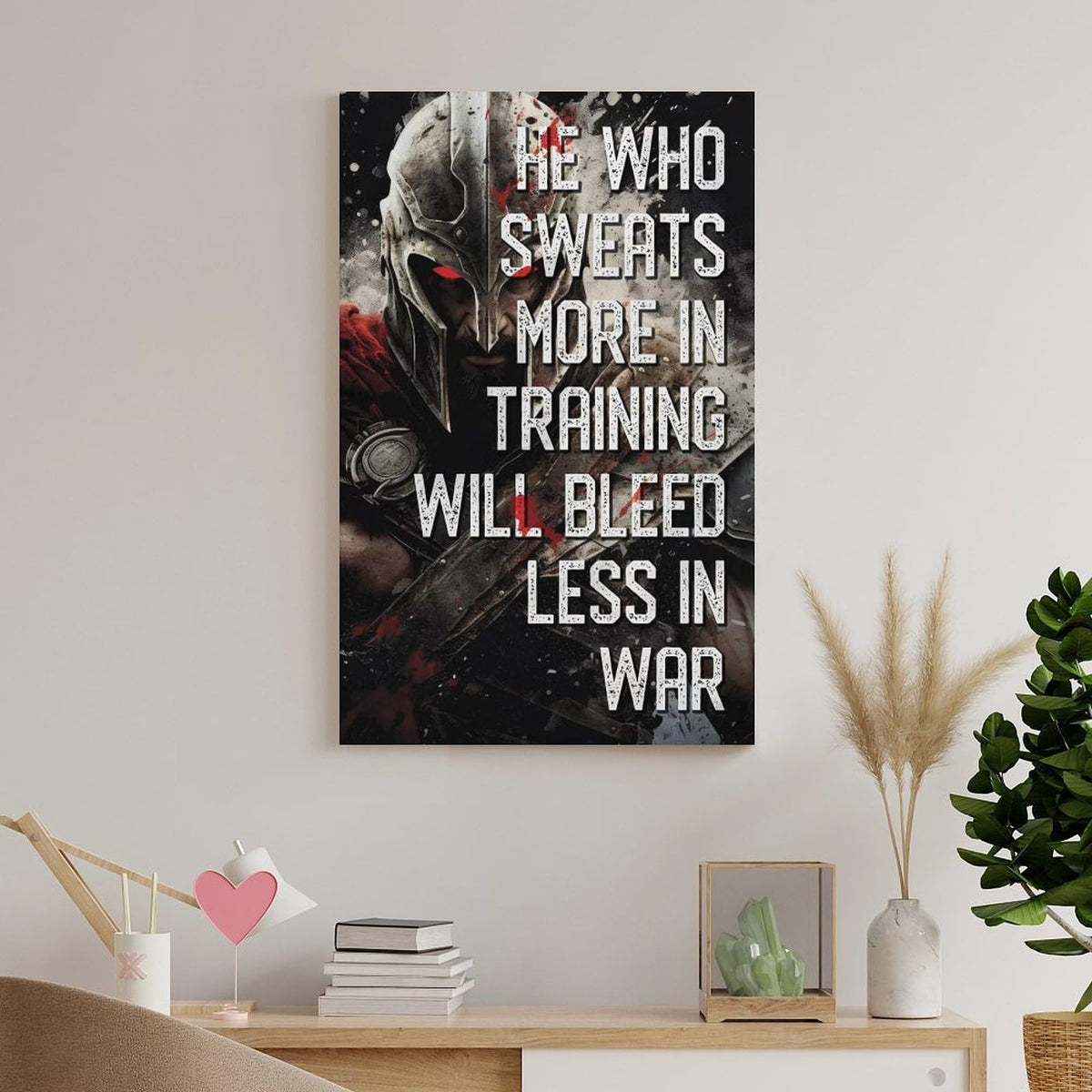 He Who Sweats More In Training Spartan Warrior Canvas Printing Wall Art Prints Wall Decor Posters Gym Motivation Banner Fitness Quote Dark Industrial Office Bedroom Decor 08x12inch (style-38 / 08x12inch(20x30cm) Unframe)