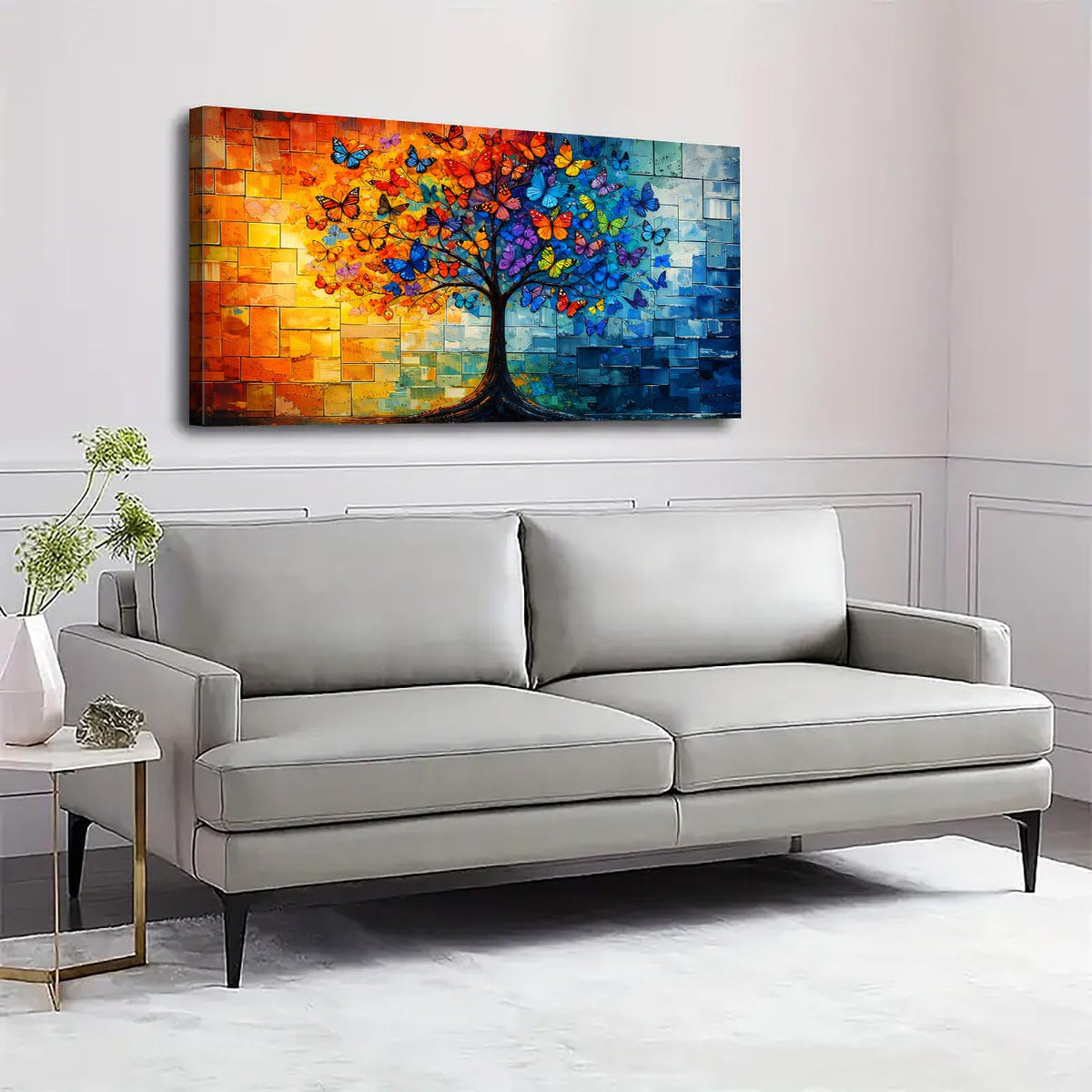 Colorful Butterfly Tree Wall Art Tree of Life Wall Decor for Living Room Butterflies Trees Flowers Canvas Prints Picture Abstract Nature Landscape Painting Aesthetic Poster Artwork Decorations 20x40” (40"L x 20"W / Tree of Life)