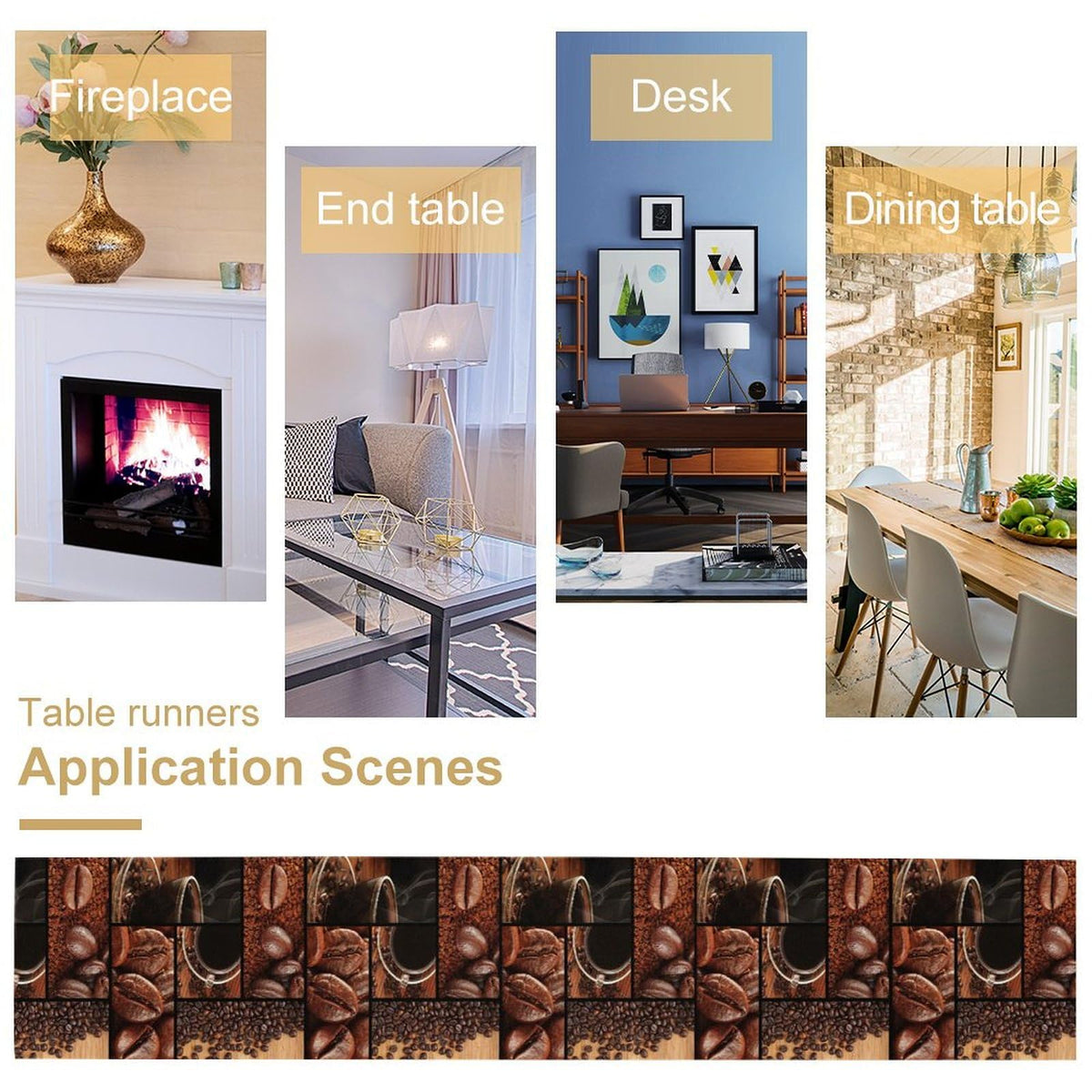 Coffee Print Table Runner Rectangle Modern Art Coffee Cup Coffee Bean Abstract Heart Non (13x90inch / Coffee Bean)