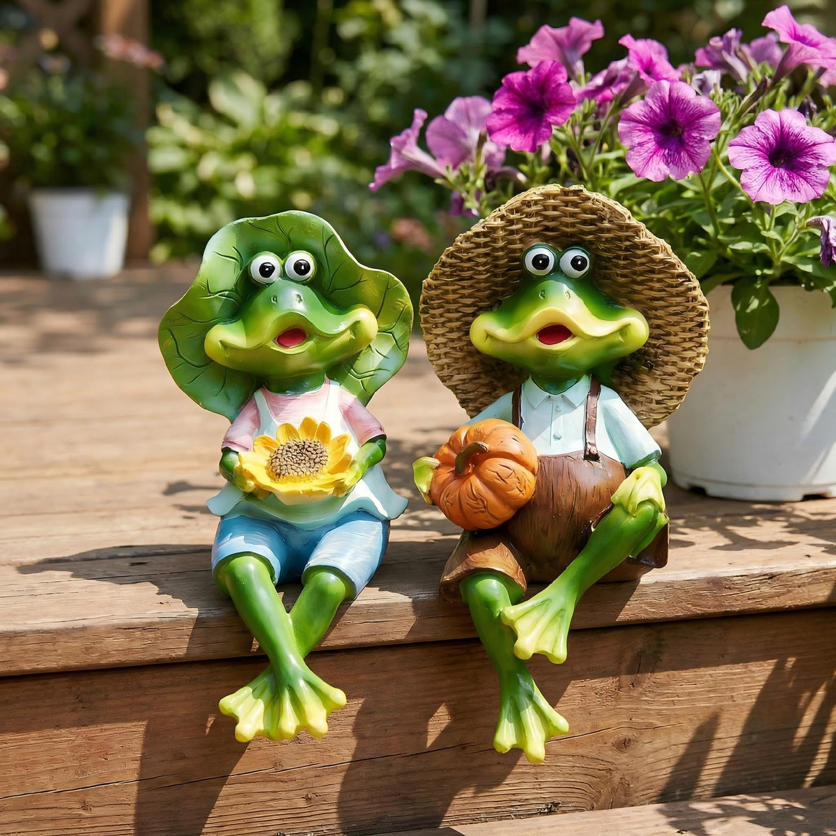 2 Pack Garden Frog Decor for Outside (2Pack Couple Frogs)