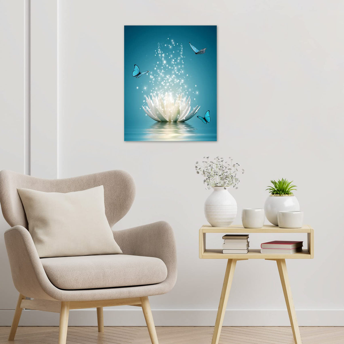 Water Lily Wall Art (Teal and White / 20"L x 16"W)