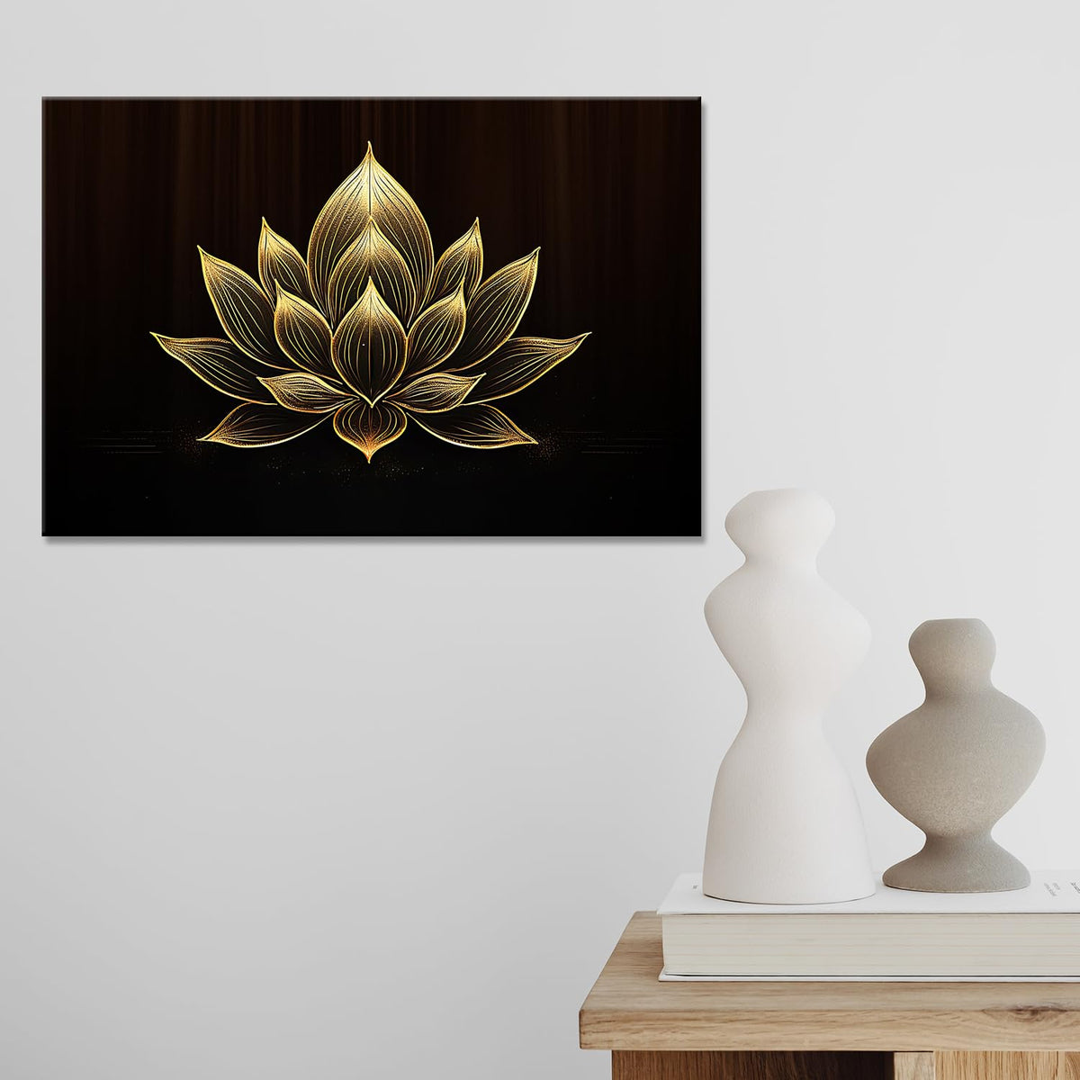 Lotus Flower Canvas Wall Art Zen Room Decor Vintage Golden Flower Meditation Home Decor for Yoga Studio Bathroom Bedroom Spiritual Room Decoration Stretched (Lotus 01 / 30"L x 20"W)