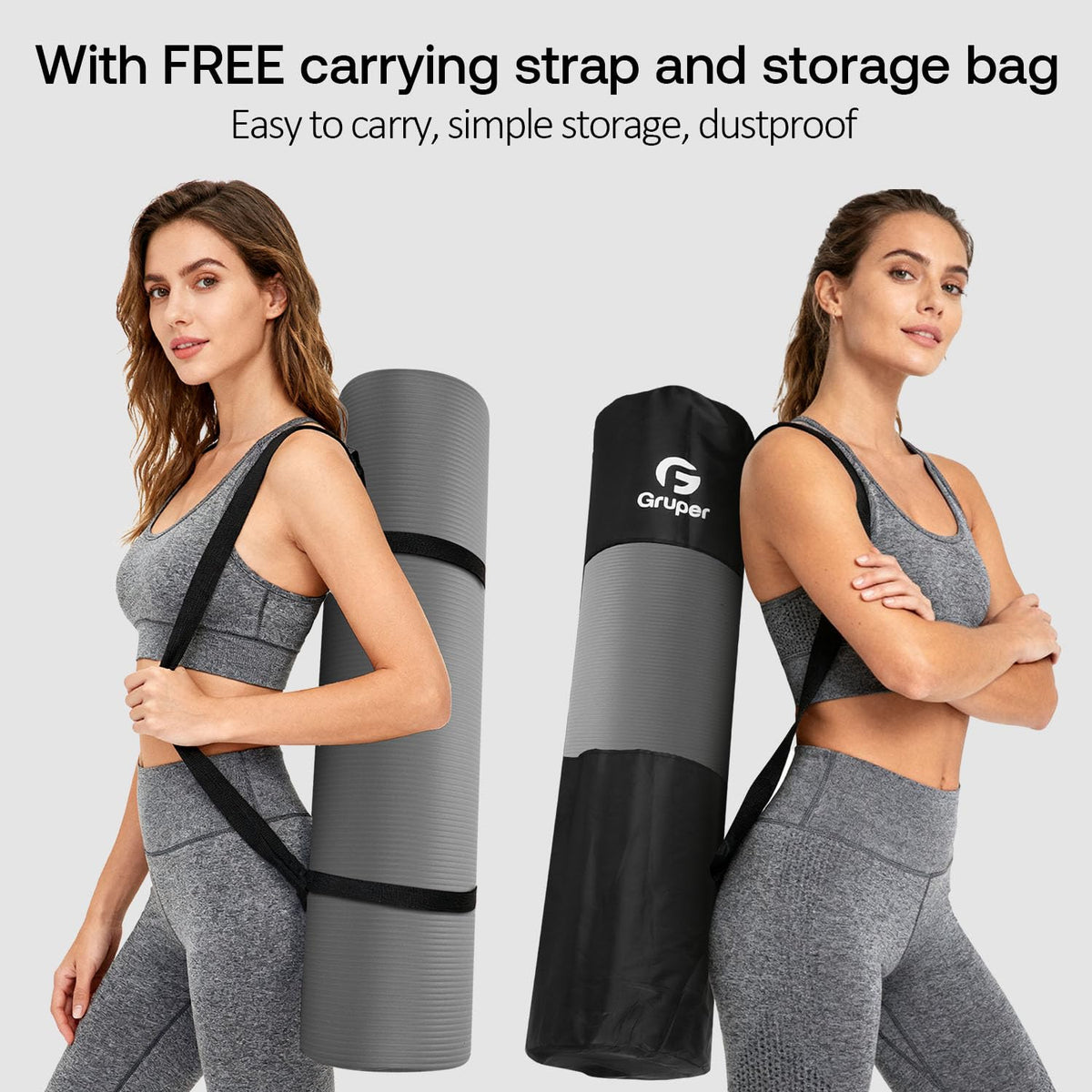 Thick Yoga Mat Non Slip (Grey / 72 x 24 x 0.4 inches)