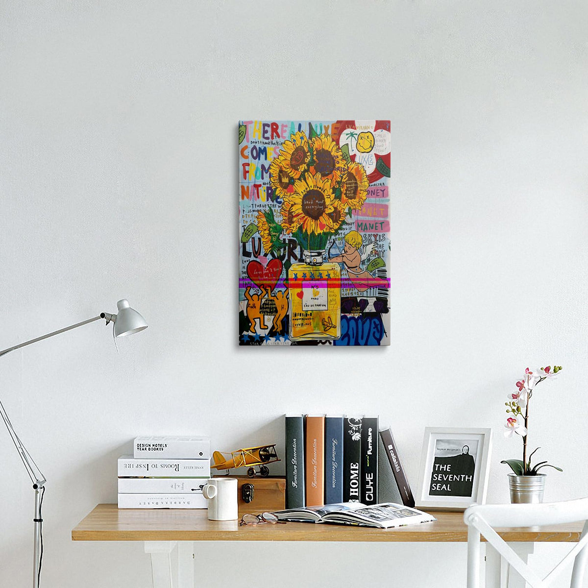 Framed Graffiti Colorful Wall Art Sunflower Canvas Room Decor 16x24 Inches (Sunflower / 24"L x 16"W)