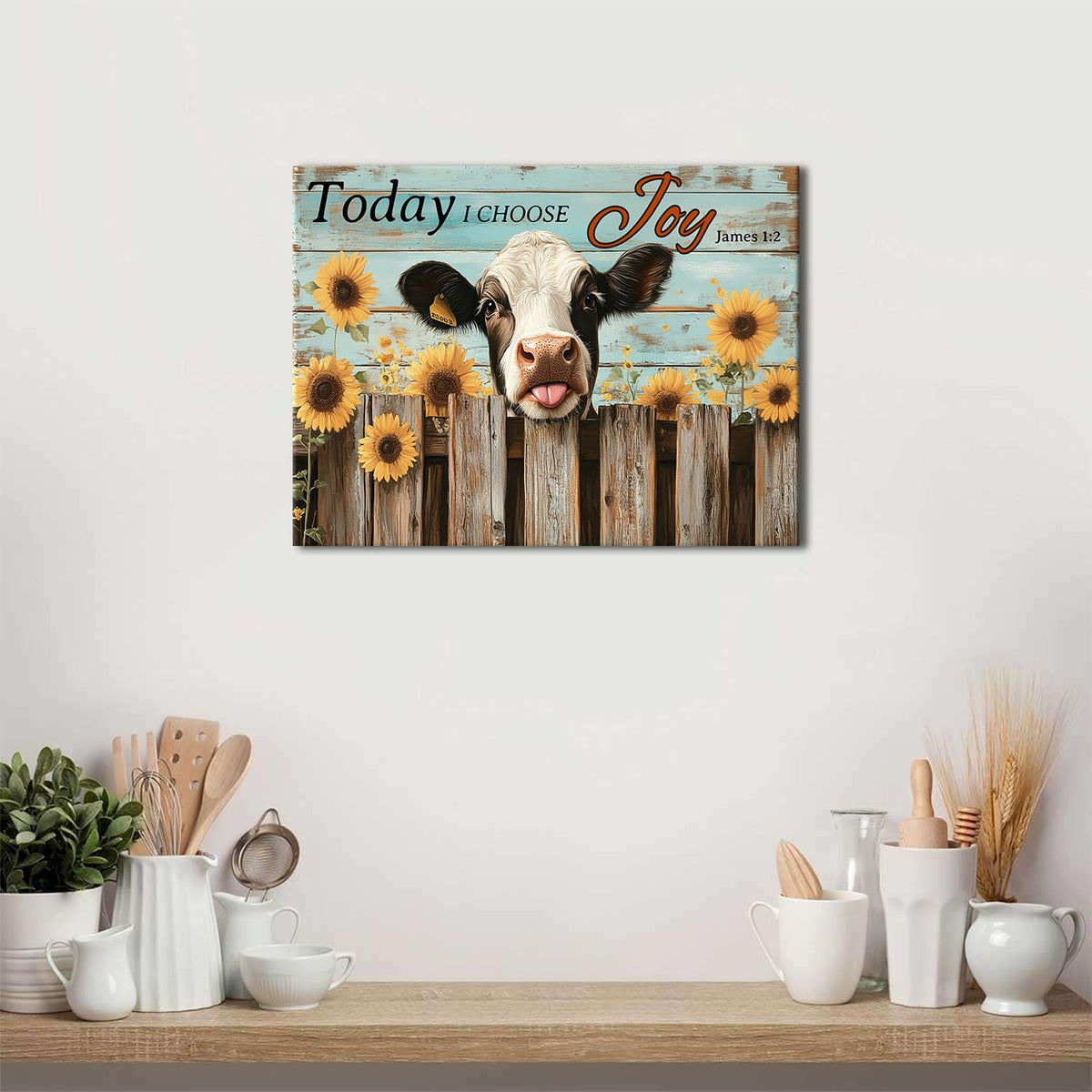 Vintage Farmhouse Cow Wall Art Today I Choose Joy Christian Wall Art Funny Highland Cow Decor Rural Country Spring Sunflower Poster Rustic Farmhouse Bathroom Artwork Kitchen Home Decoration 12x16" (16"L x 12"W / Funny Cow01)