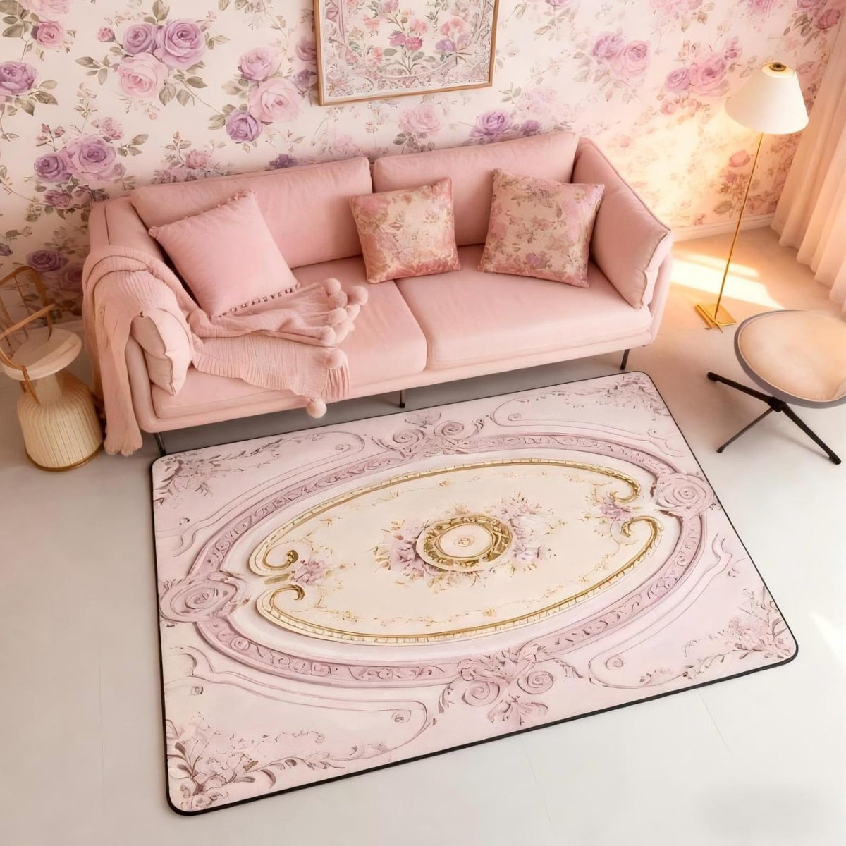 Light Pink Large Area Rug 5x7 Antique Decor Boho Floral Living Room Rug (Light Pink / 4'11" x 6'6" (Rectangular))