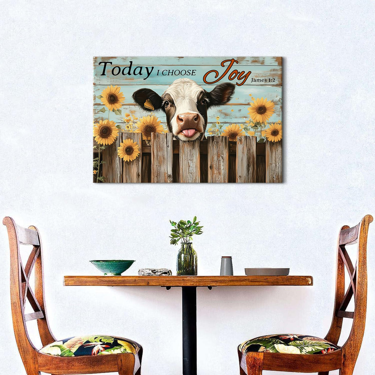 Funny Cow Wall Art Teal Wall Decor Sunflower Kitchen Pictures Christian Bible Signs Canvas Prints Poster Vintage Farmhouse Inspirational Quotes Painting Artwork for Living Room Home Decorations 16x24" (24"L x 16"W / Funny Cow01)